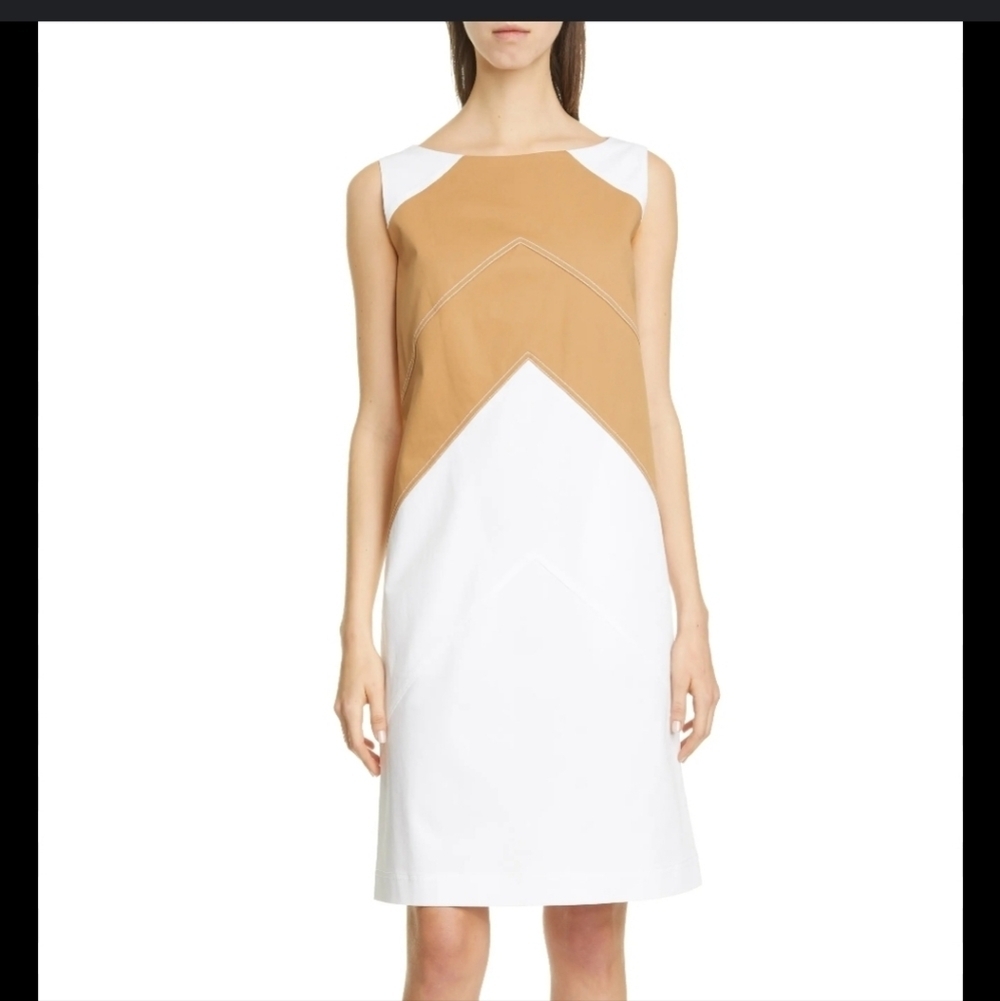 Lafayette 148 New York Sleeveless Midi Dress Color Block Office Luxury Large